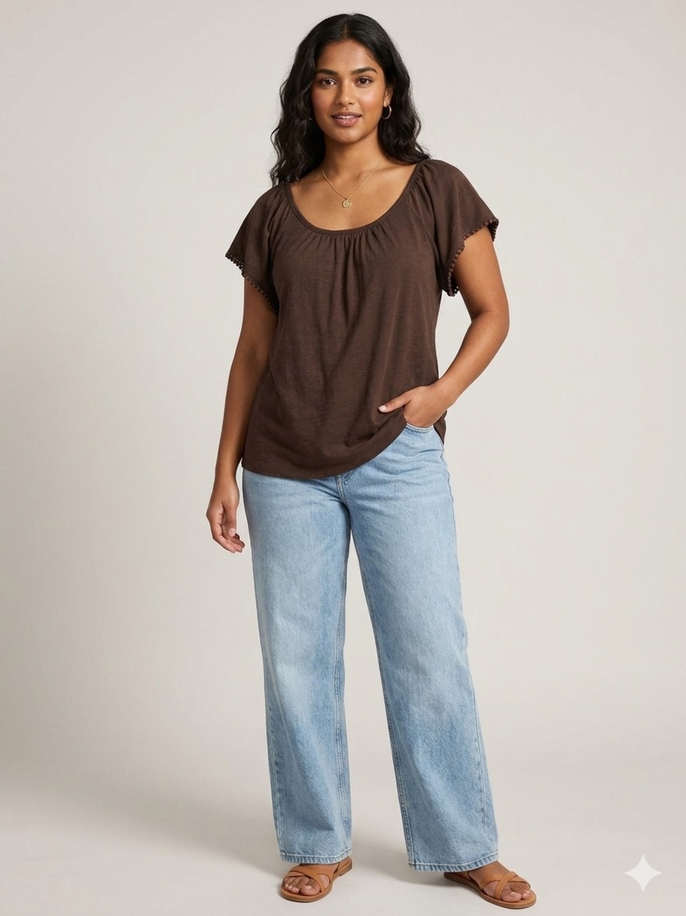Gap Scoop Neck Short Sleeve Top - Brown cotton boho
